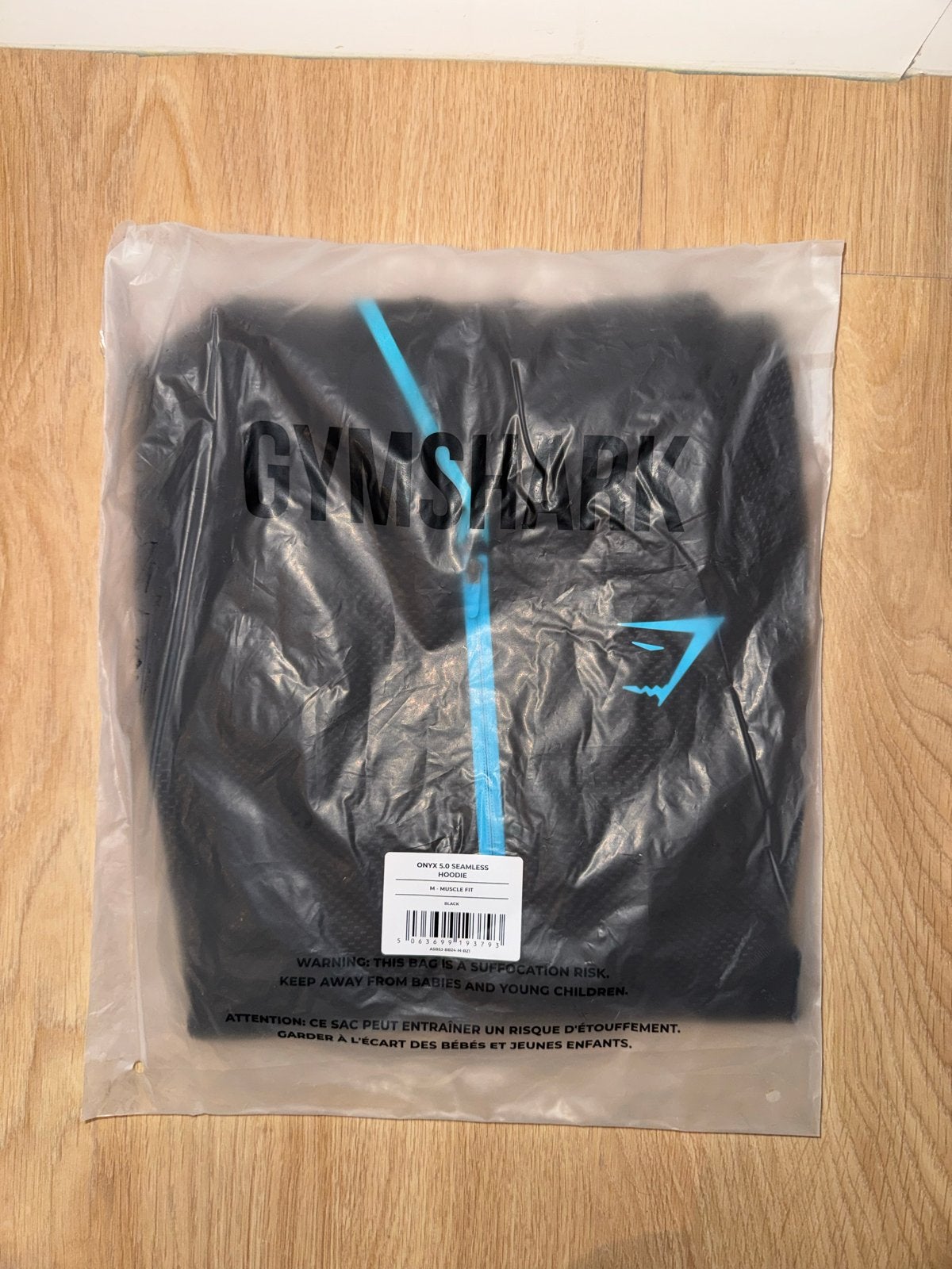 Gymshark Onyx 5.0 Seamless Hoodie Black Onyx Grey Maat M, Ophalen, Fitness, Maat 48/50 (M), Zwart