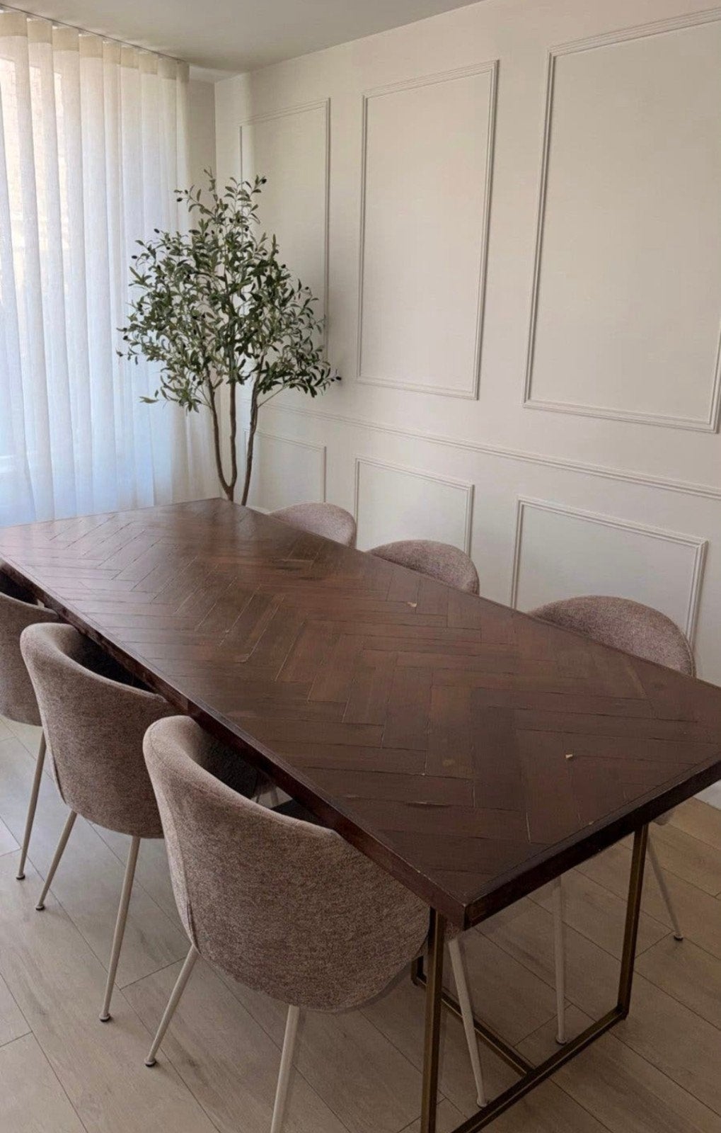 Dutchbone Class 90x220 Grote eettafel met visgraatmotief, Gebruikt, Modern, Industrieel, 200 cm of meer, 50 tot 100 cm