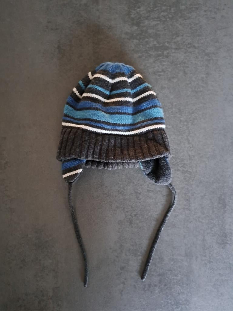Gestreepte wintermuts met oorflappen, Ophalen of Verzenden, Gebruikt, Jongetje of Meisje, Muts
