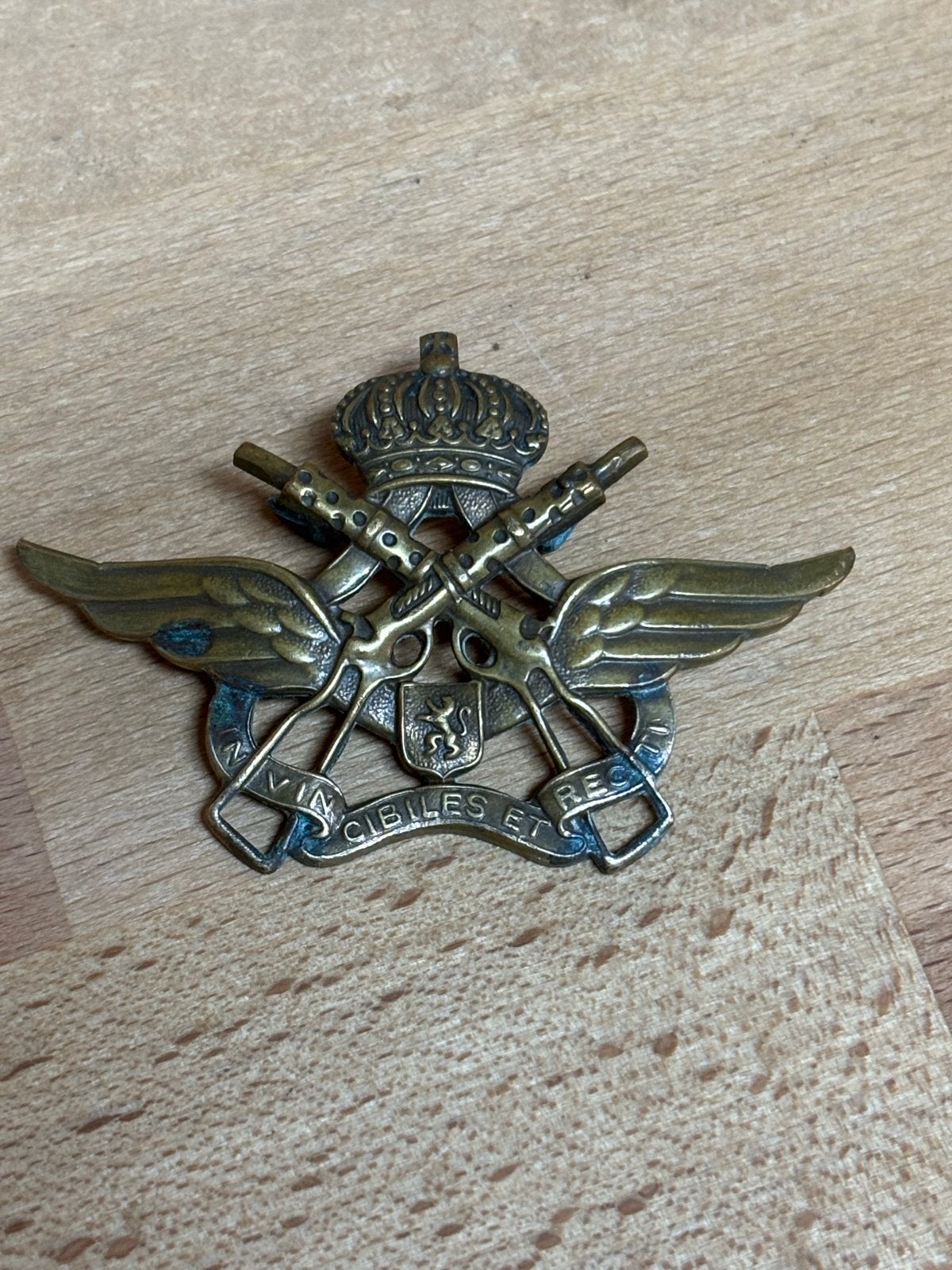 Vintage Belgisch Militair Embleem - Vleugels met Geweren, Overige gebieden, Ophalen of Verzenden, Embleem of Badge, B