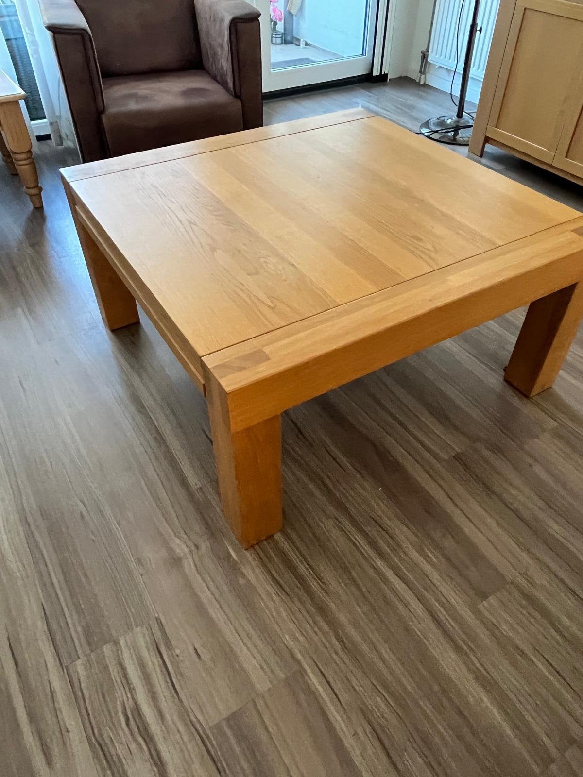 Eiken houten salon tafel, Ophalen, 100 tot 150 cm, 50 tot 100 cm, Zo goed als nieuw