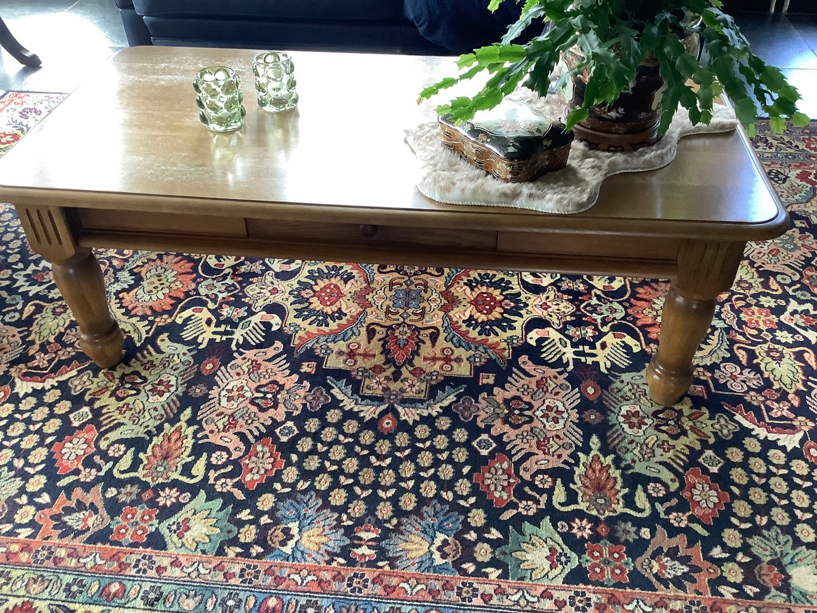 Eiken salontafel (honingkleur), Ophalen, 100 tot 150 cm, 50 tot 100 cm, Zo goed als nieuw
