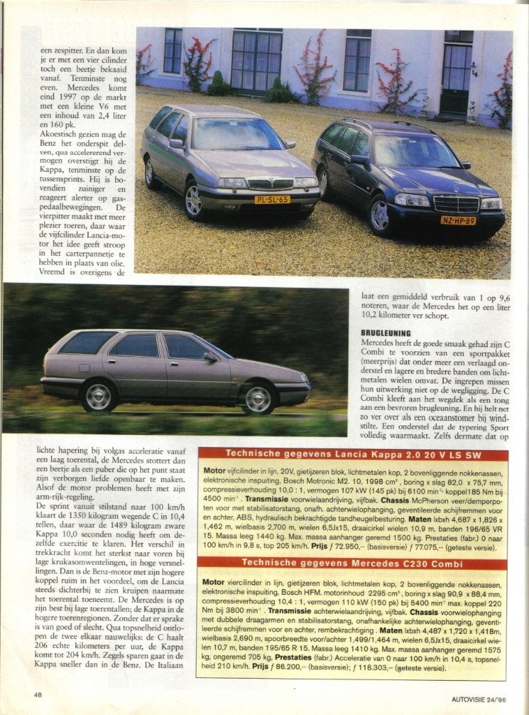 Autovisie dubbeltest Lancia Kappa SW en Mercedes C 230 Combi, Boeken, Auto's | Folders en Tijdschriften, Ophalen of Verzenden
