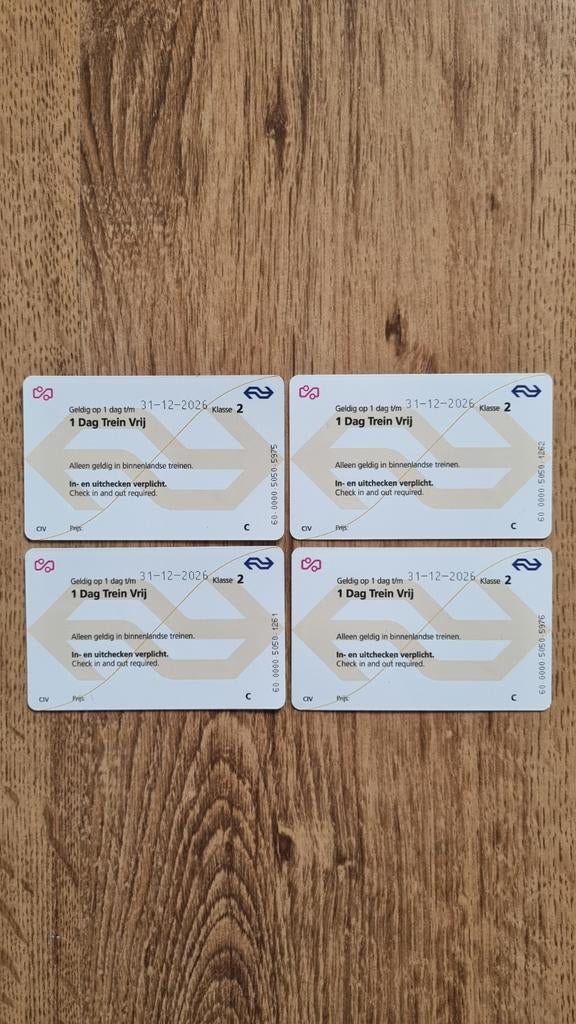 NS Treinkaartjes 4.stuks Dagkaartjess, Drie personen of meer, Trein, Nederland, Met bestemming of datum