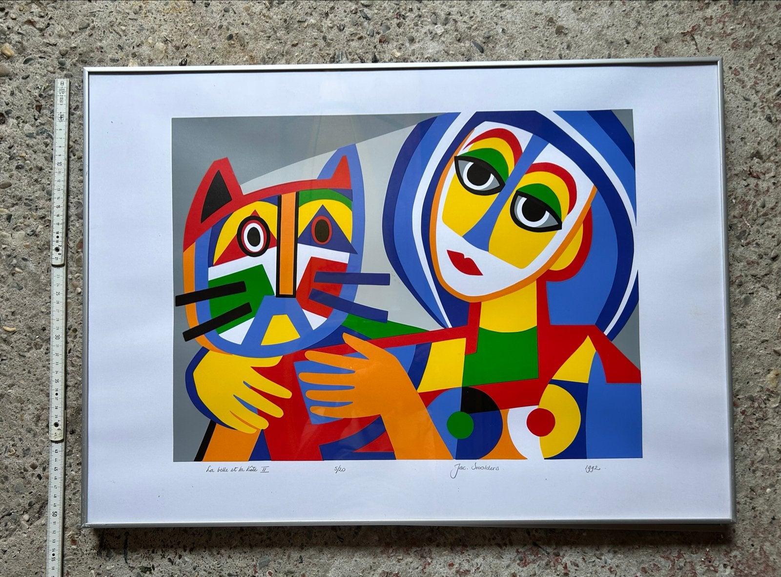 Kleurrijke zeefdruk van vrouw met kat - Gesigneerd, Ophalen, Print, Print/reproductie, Gesigneerd