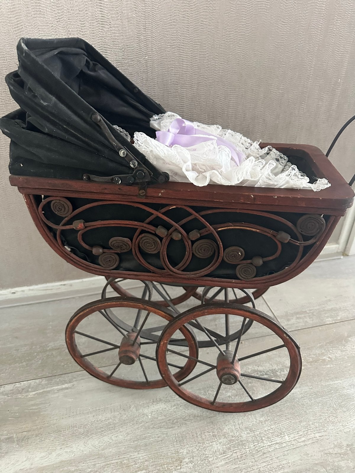 Antieke Poppenwagen - Houten Frame en Wielen, Ophalen, Gebruikt, Overige typen