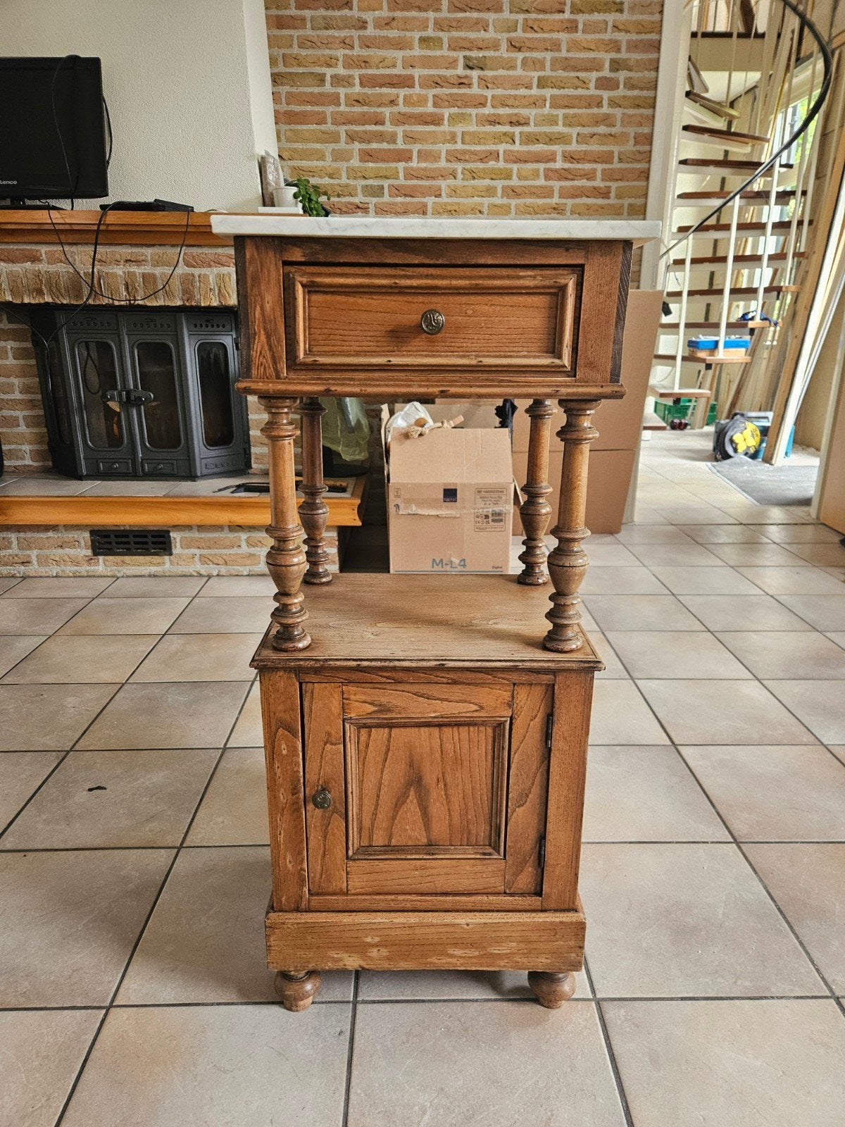 Antieke Bijzettafel met Marmeren Blad en Lade, Antiek en Kunst, Antiek | Meubels | Tafels, Ophalen