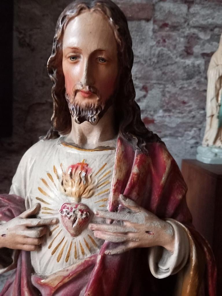 Antiek brocant heilig hart beeld Jezus, Antiek en Kunst, Ophalen of Verzenden