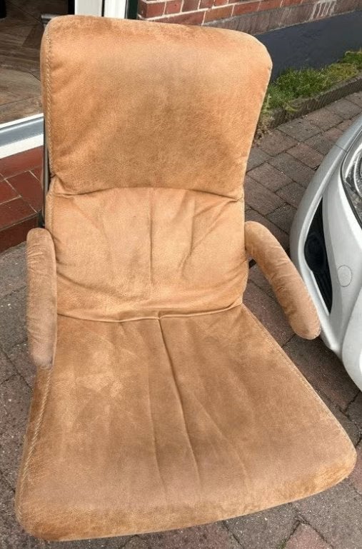 Mooie leren draai fauteuil (Zundert) met voetenbank, Ophalen, Gebruikt, Minder dan 75 cm, Leer