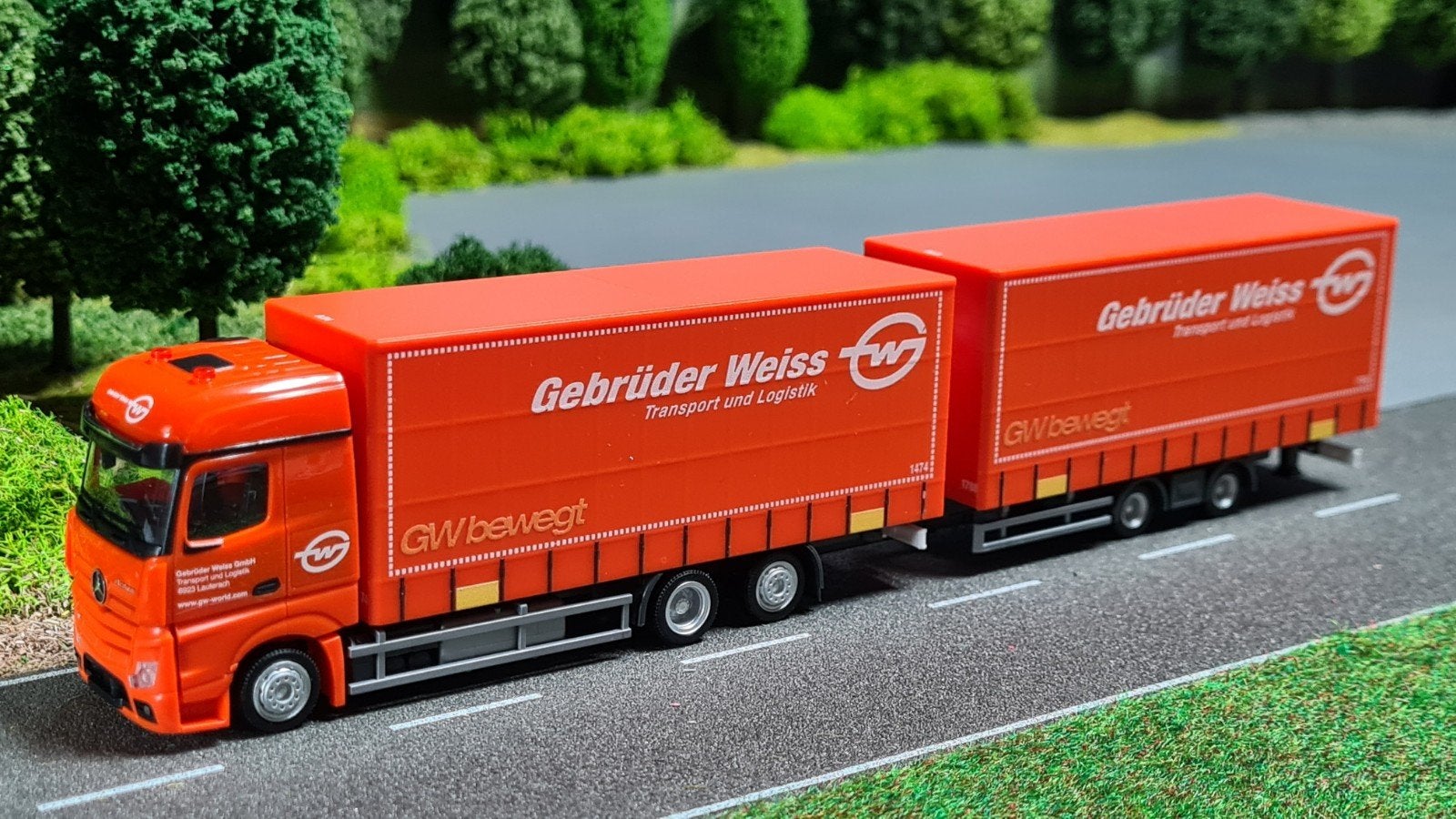 208 Herpa Gebrüder Weiss Mercedes wipkar combinatie, Ophalen of Verzenden, Nieuw, Bus of Vrachtwagen, Herpa