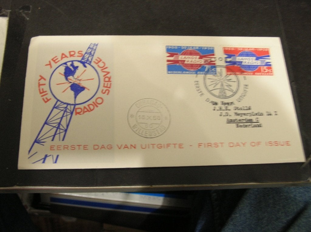 FDC Ned Antillen 1958 50 jaar landsradio, Ophalen of Verzenden, Gestempeld