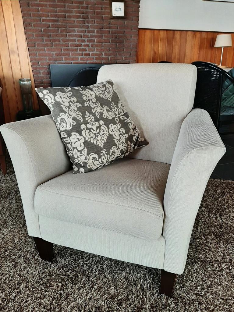 Twee Crèmekleurige Fauteuils, Ophalen, Gebruikt, 75 tot 100 cm, 75 tot 100 cm