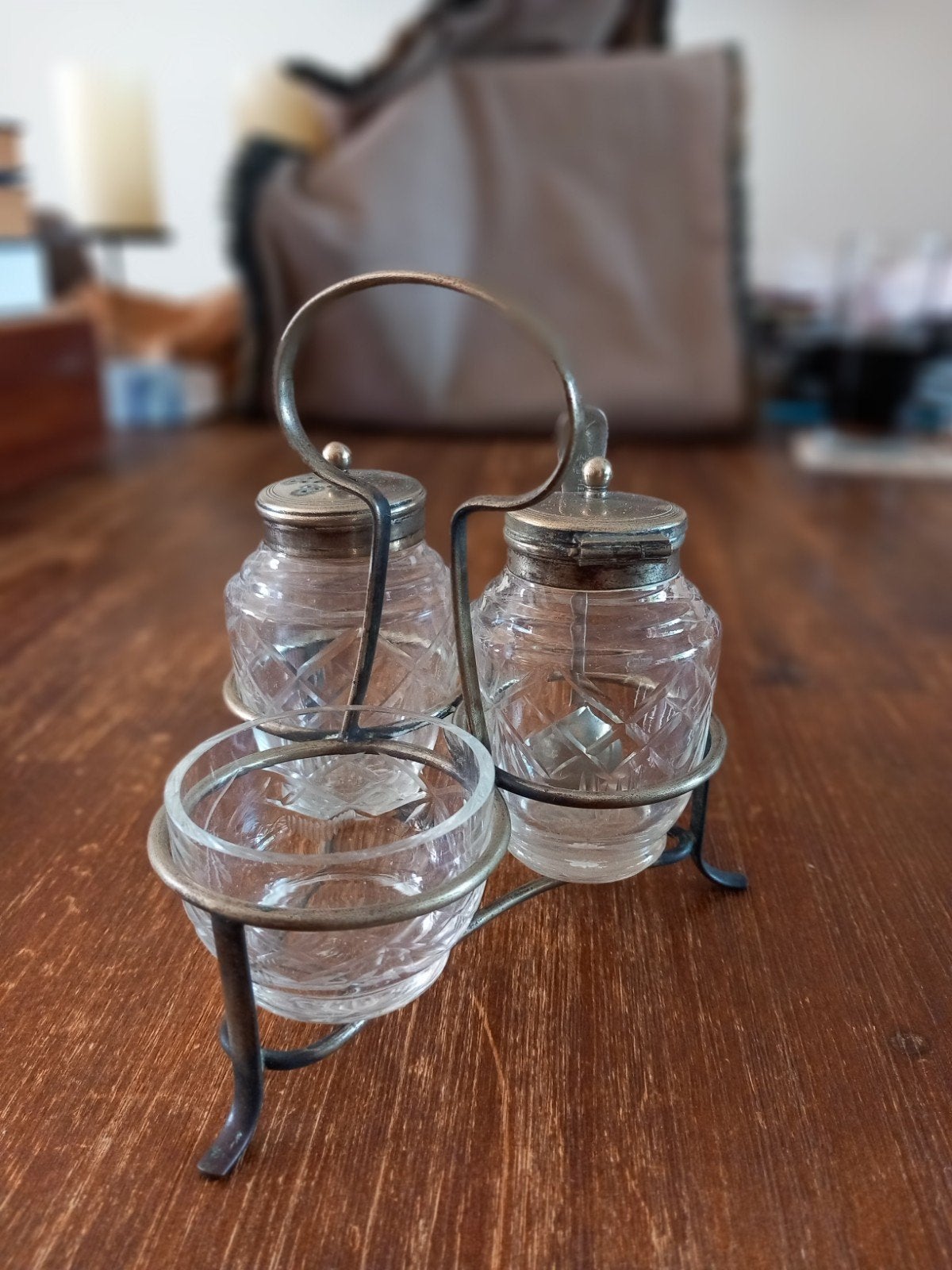 Vintage Kristallen Zout- en Peperstel met Houder, Ophalen