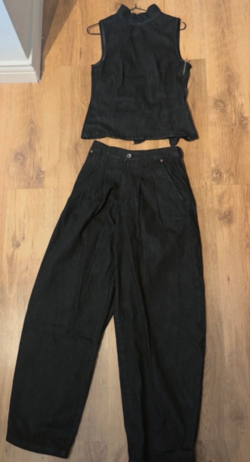 Nieuw Zara zwarte denim set: top en wijde broek, Zwart, Ophalen of Verzenden, Zo goed als nieuw, Maat 34 (XS) of kleiner
