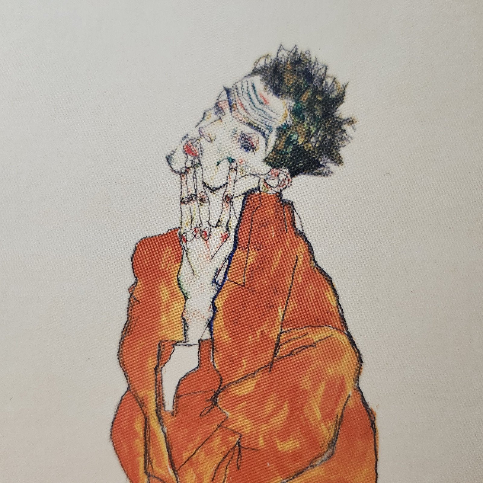Kunstkaart Egon Schiele Zelfportret in oranje hemd, Verzamelen, Verzenden, 1980 tot heden, Ongelopen, Cultuur en Media