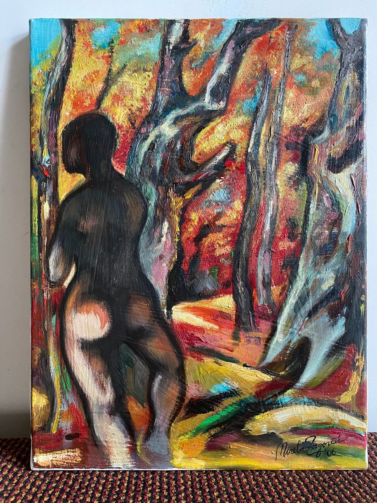 Naakt in het bos - schilderij door Mirela Zagorac, Antiek en Kunst, Ophalen of Verzenden