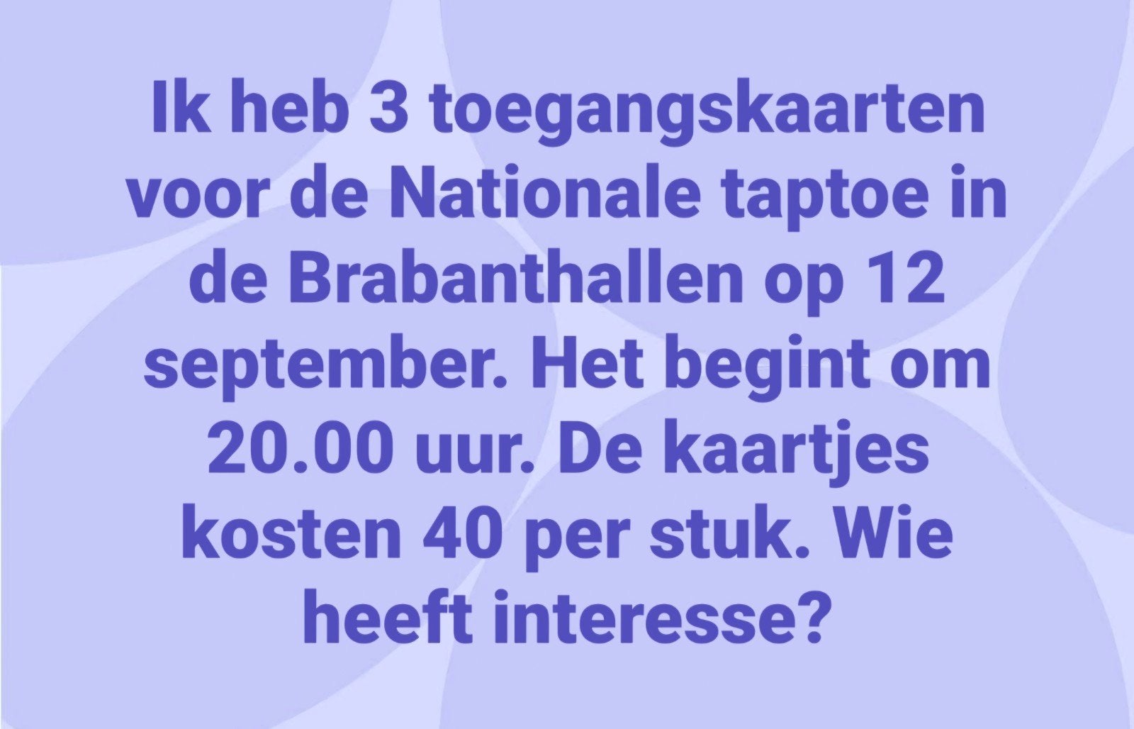 Kaartjes taptoe 12 september, Tickets en Kaartjes, Drie personen of meer