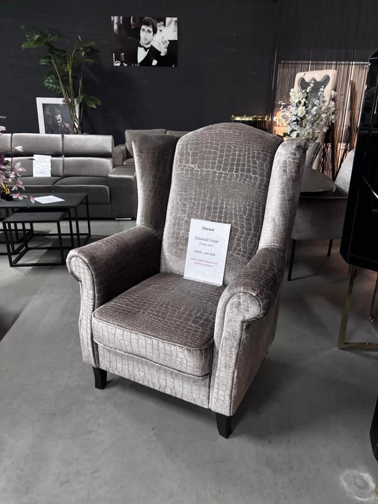 Luxe Croco Velvet Fauteuil - Champagnekleurig, Ophalen, Zo goed als nieuw, Stof