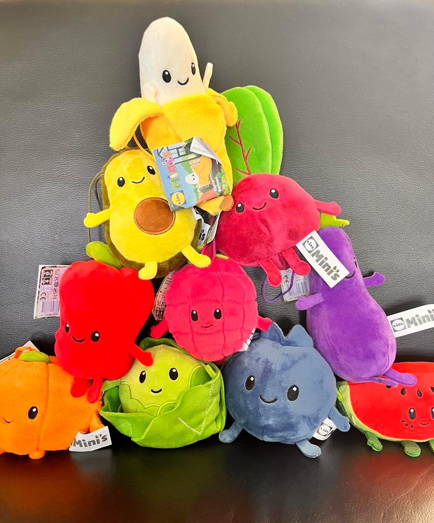 Set van 10 Lidl mini’s | groenten en fruit knuffels (nieuw), Overige karakters, Overige typen, Nieuw, Met label