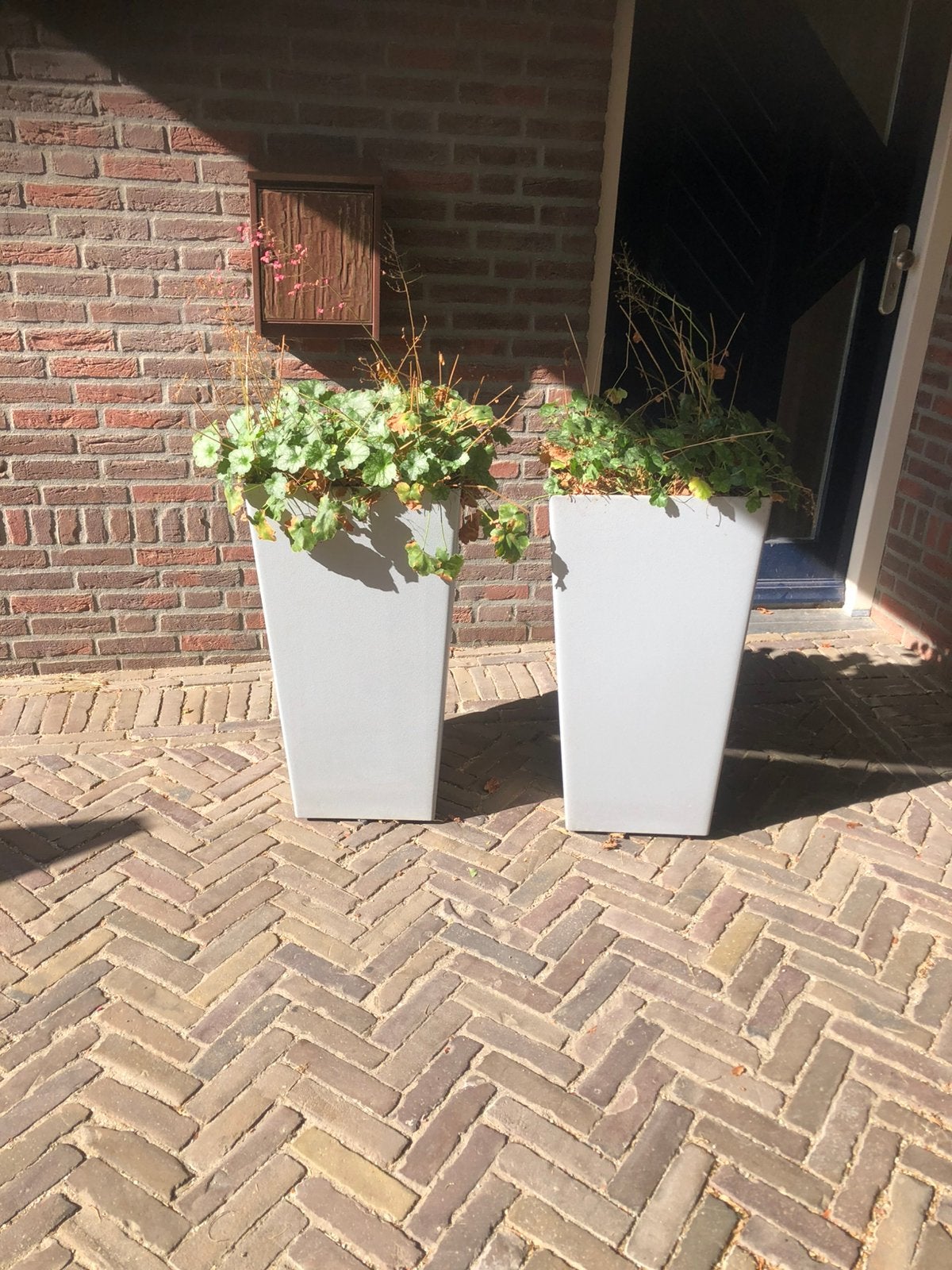 2 grijze plantenbakken samen 60 euro, Kunststof, Gebruikt, Tuin, Rechthoekig