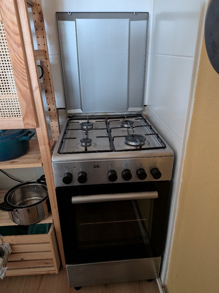 Gasfornuis OK., Ophalen, 4 kookzones, Zo goed als nieuw, Gas