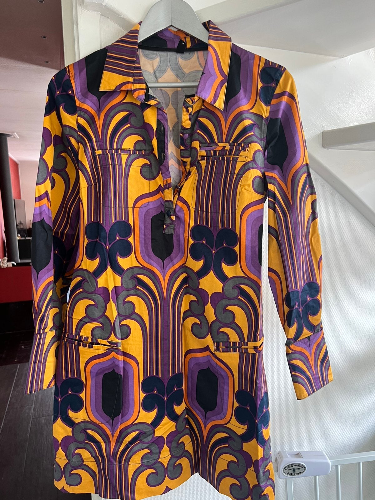 Vintage Jurk met Psychedelische Print - Maat M, Kleding | Dames, Maat 38/40 (M), Geel, Ophalen of Verzenden, Zo goed als nieuw