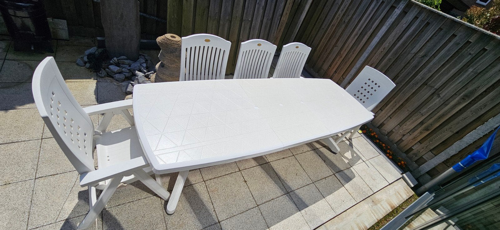 Hartman witte kunststof tuinset met 5 stoelen, Ophalen, 5 zitplaatsen, Kunststof, Gebruikt
