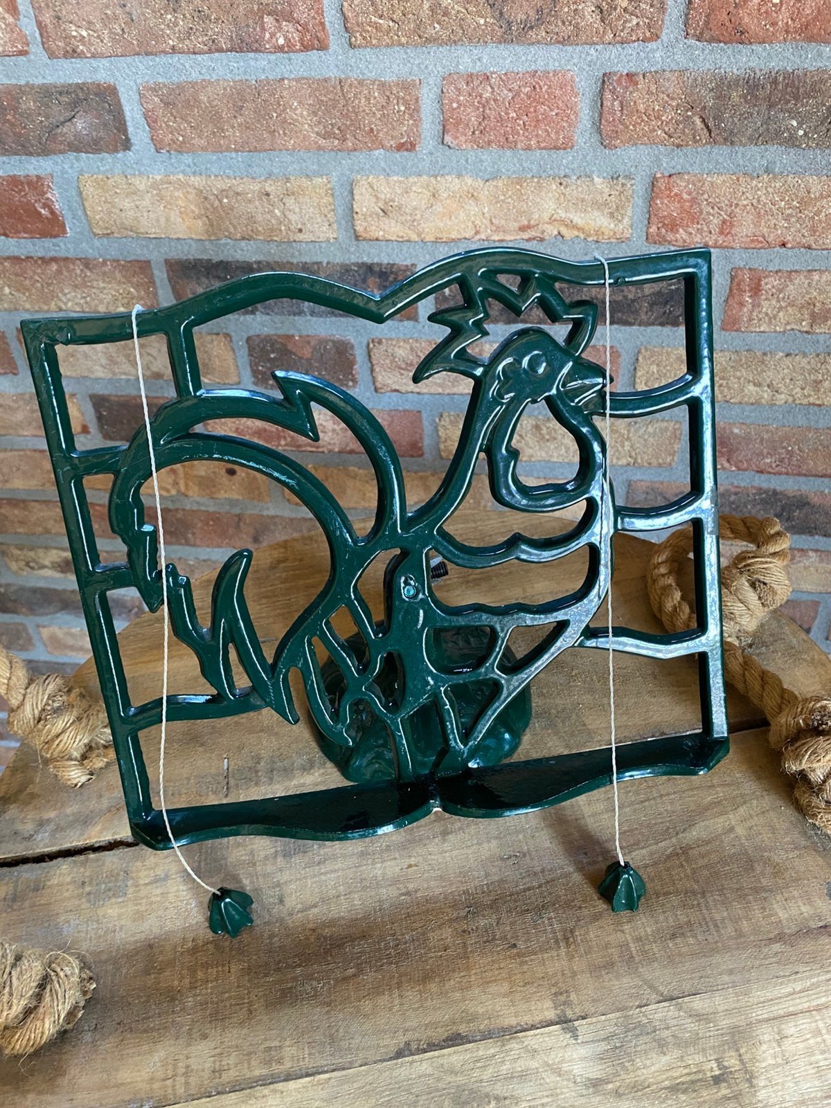 Vintage gietijzeren kookboekstandaard met haan design, Ophalen of Verzenden
