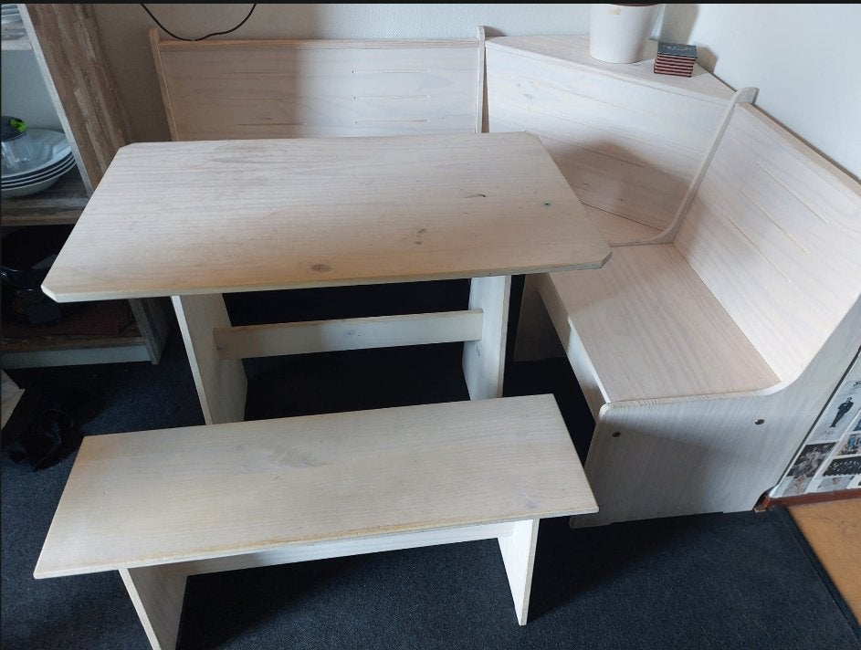 Hoekbank met tafel en bankje, Huis en Inrichting, Tafels | Eettafels, Ophalen, Gebruikt, 50 tot 100 cm, 50 tot 100 cm