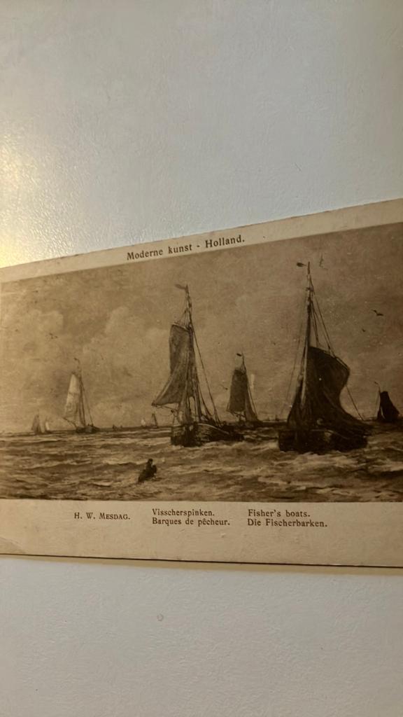 Antieke Ansichtkaart H.W. Mesdag: Vissersboten, Ophalen of Verzenden, Voor 1920, Gelopen