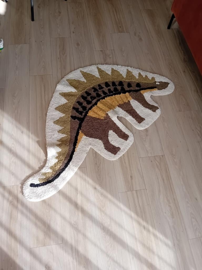Vloerkleed Tapis Petit Dinosaurus, Ophalen, Speels, Kinderkamer, Dinosaurus, 100 tot 150 cm, Bruin