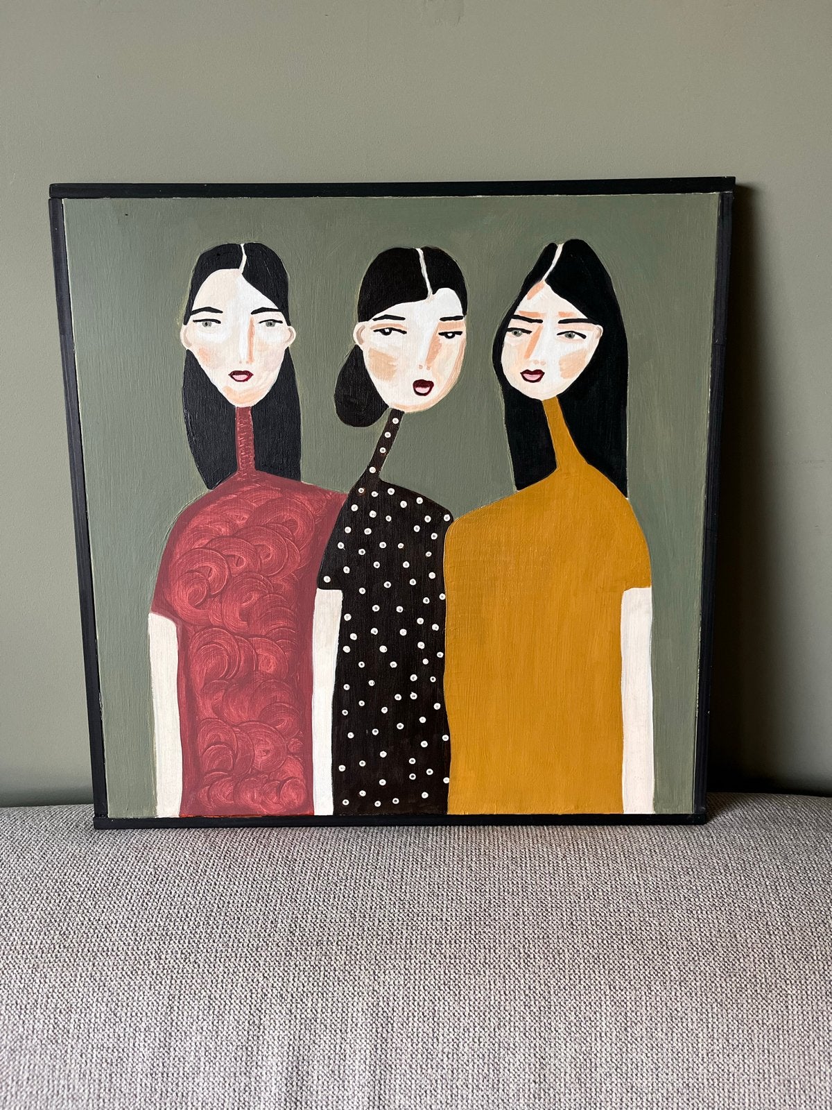 Leuk handgeschilderd schilderij - 59x59 cm, Ophalen, Hout, Handgeschilderd, Figuren