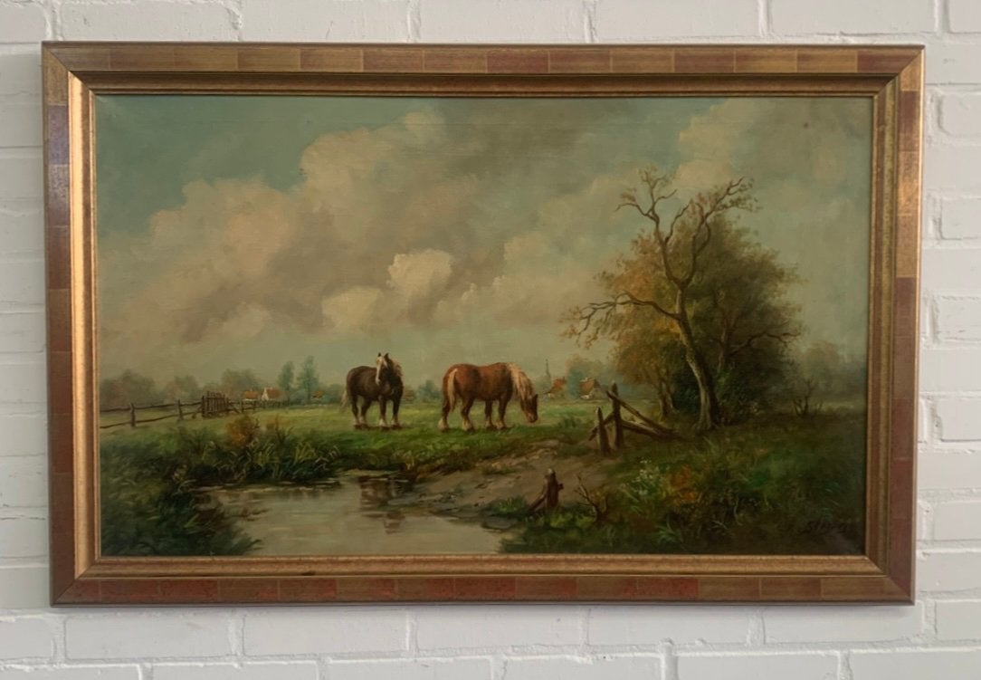 Schilderij met paarden schilder stegers Olieverf doek., Verzenden