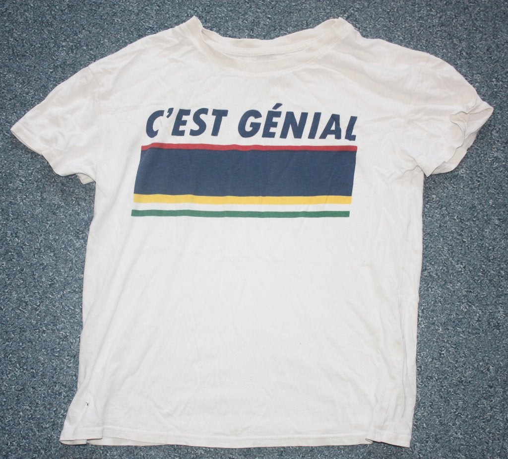 Witte Bershka shirt mt S met text zgan, Wit, Zo goed als nieuw, Korte mouw, Maat 36 (S)