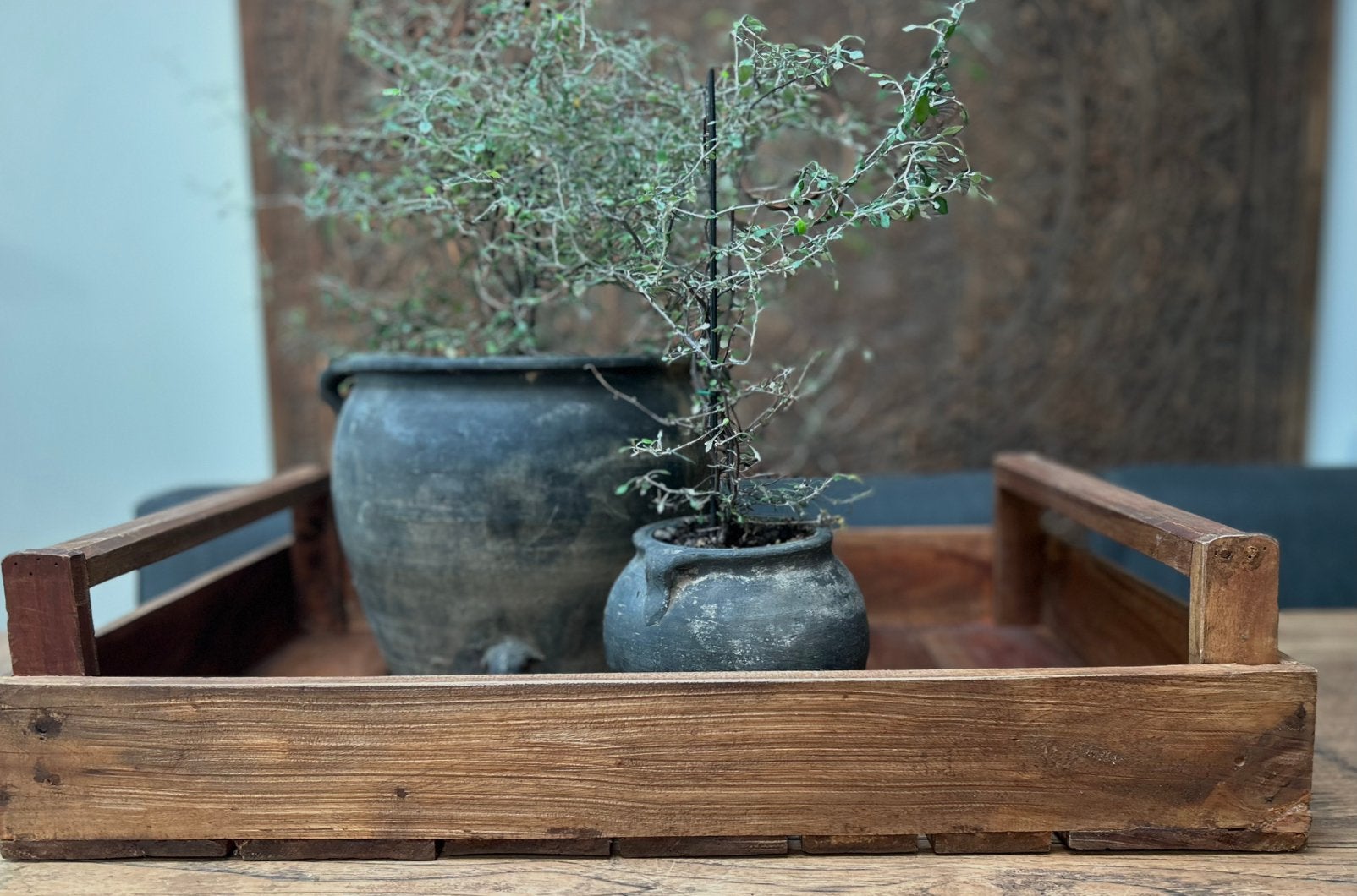 Groot teakhouten dienblad serveerblad tuin accessoire, Ophalen of Verzenden, Zo goed als nieuw