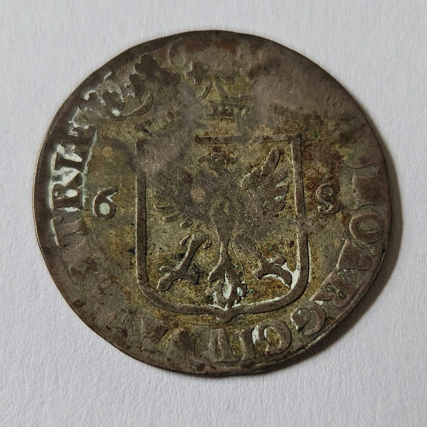 Antieke munt: Deventer Rijderschelling uit 1680, Vóór koninkrijk, Zilver, Losse munt, Overige waardes