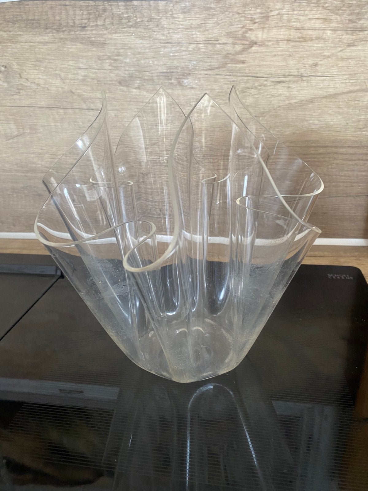 Vintage “fazzoletto” zakdoekvaas jaren ‘60/‘70, Ophalen of Verzenden, Zo goed als nieuw, Transparant, Glas