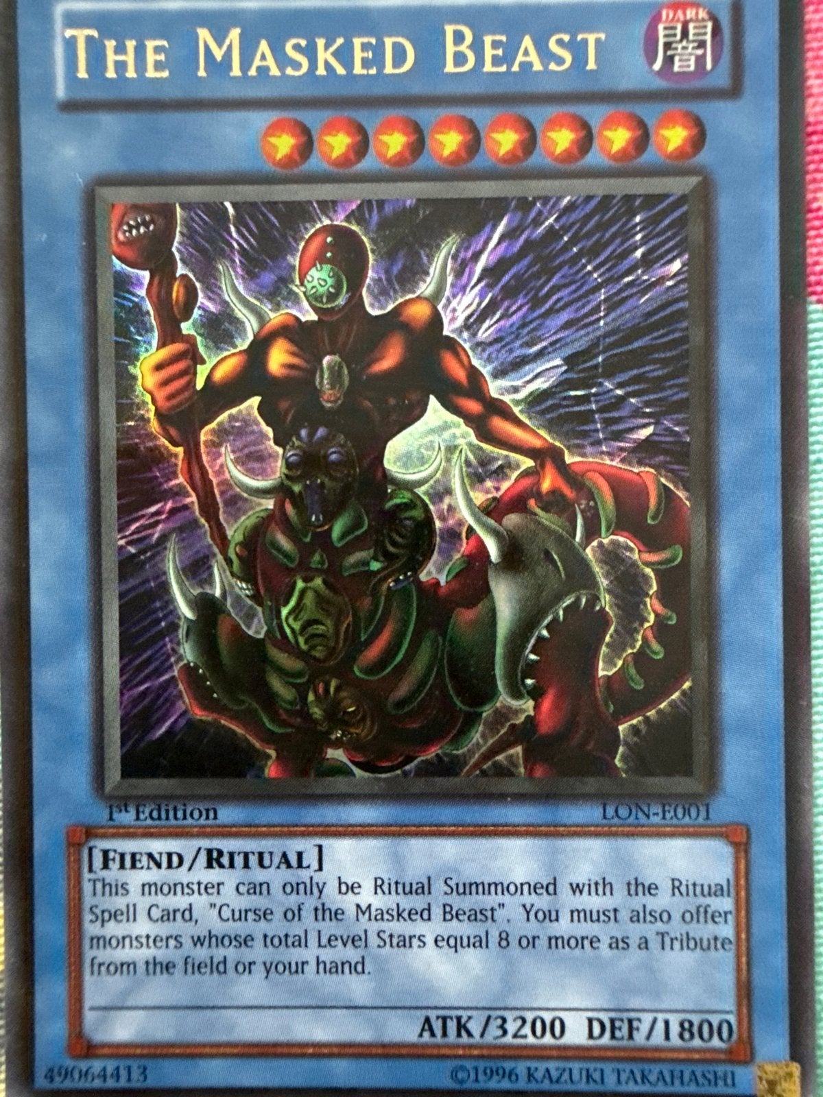 Yu-Gi-Oh! The Masked Beast LON-E001 1st Edition, Hobby en Vrije tijd, Verzamelkaartspellen | Yu-gi-Oh!, Ophalen of Verzenden, Zo goed als nieuw