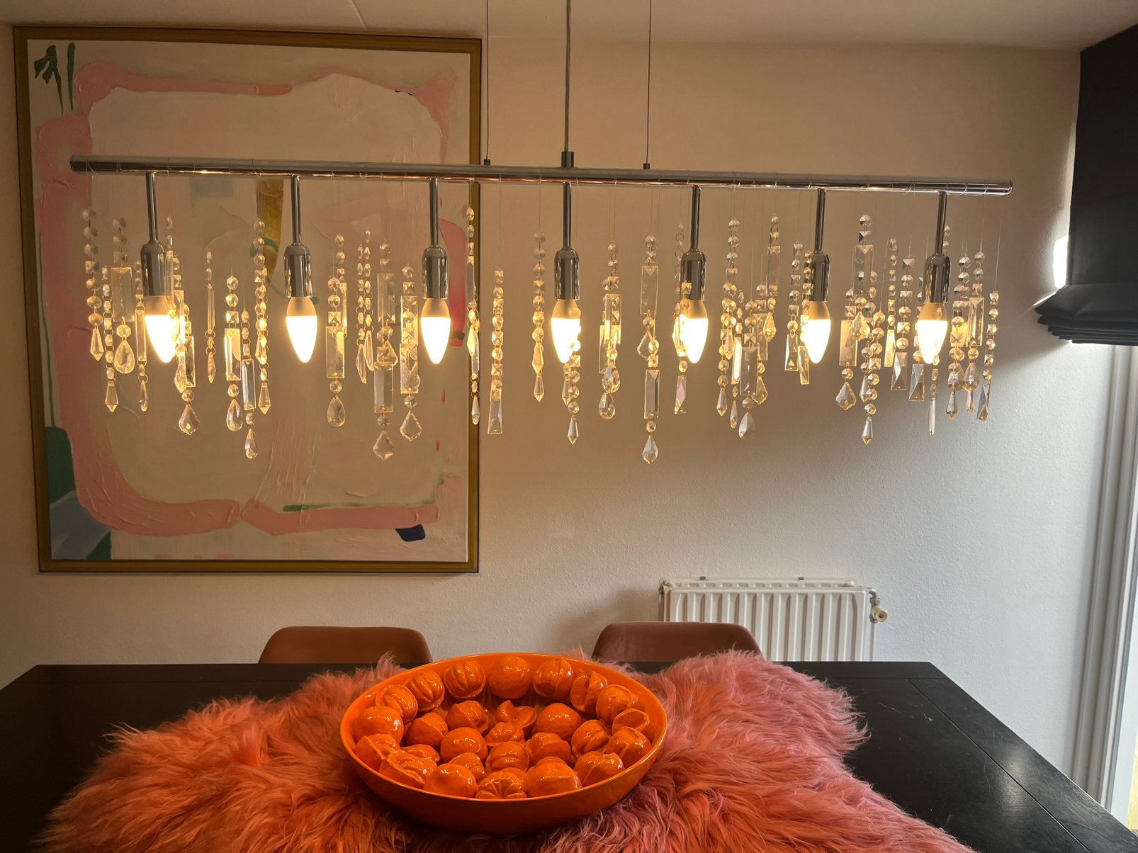 Hanglamp met kristallen en 7 lampen izgst, Ophalen, Zo goed als nieuw