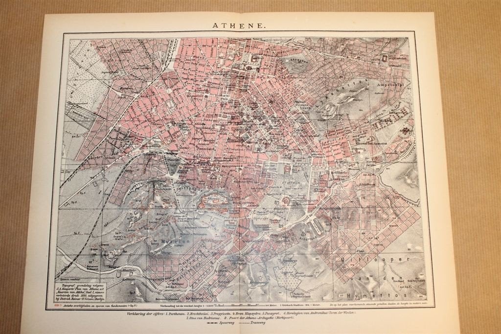 Antieke kaart/plattegrond - Athene - Circa 1900, Boeken, Atlassen en Landkaarten, Ophalen of Verzenden, 1800 tot 2000, Nederland