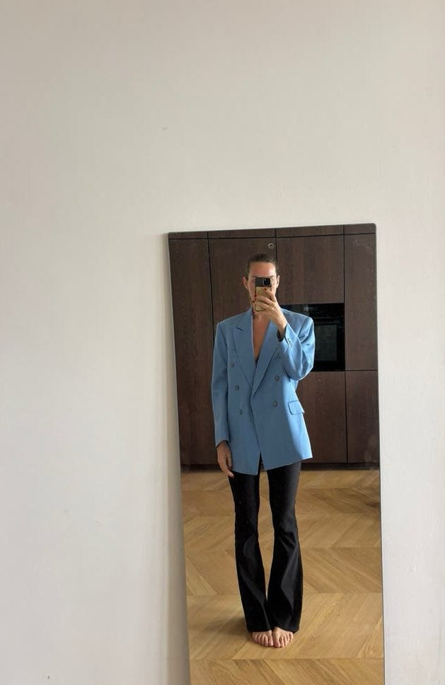 Vintage Balenciaga lichtblauwe double-breasted blazer, Blauw, Maat 42/44 (L), Ophalen of Verzenden, Zo goed als nieuw