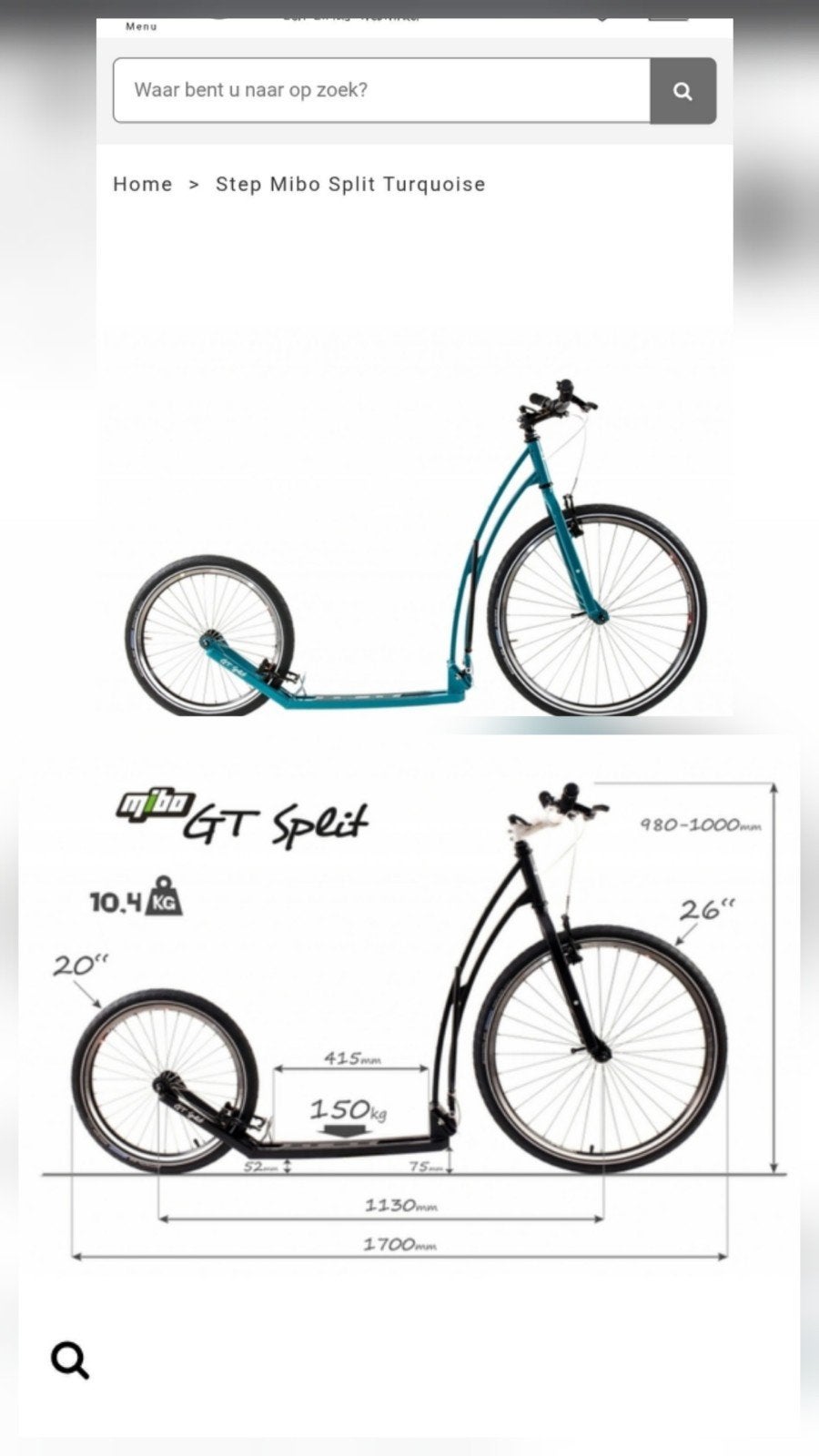 Mibo Split Step Turquoise met reistas, Fietsen en Brommers, Steps, Ophalen, Zo goed als nieuw, Gewone step, Mibo
