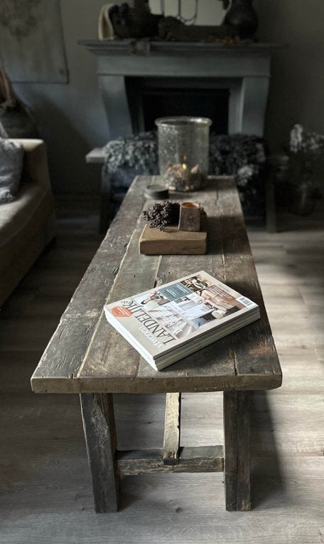 Oud houten salontafel old farm aura peeperkorn, Huis en Inrichting, Tafels | Salontafels, Zo goed als nieuw, Minder dan 50 cm