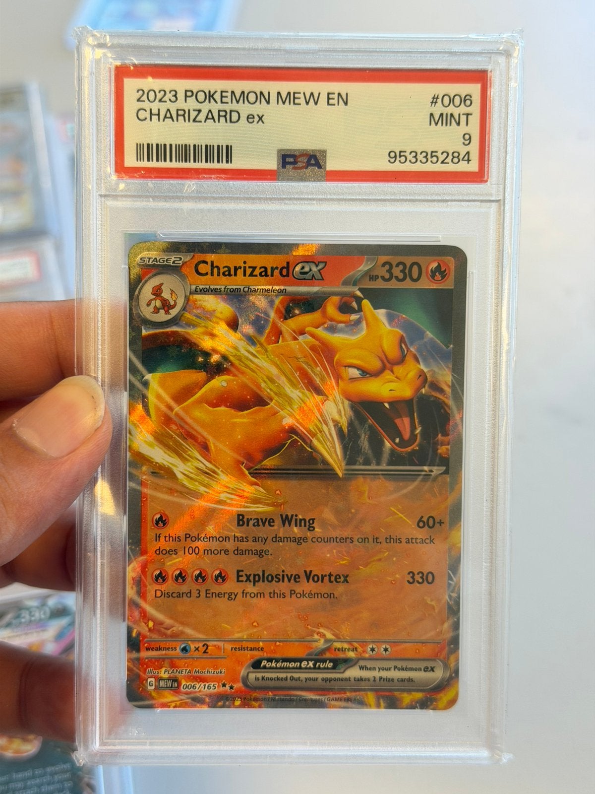 Charizard ex 006 Pokémon 151 2023 PSA 9 MINT Graded Slab, Ophalen of Verzenden, Zo goed als nieuw, Losse kaart, Foil