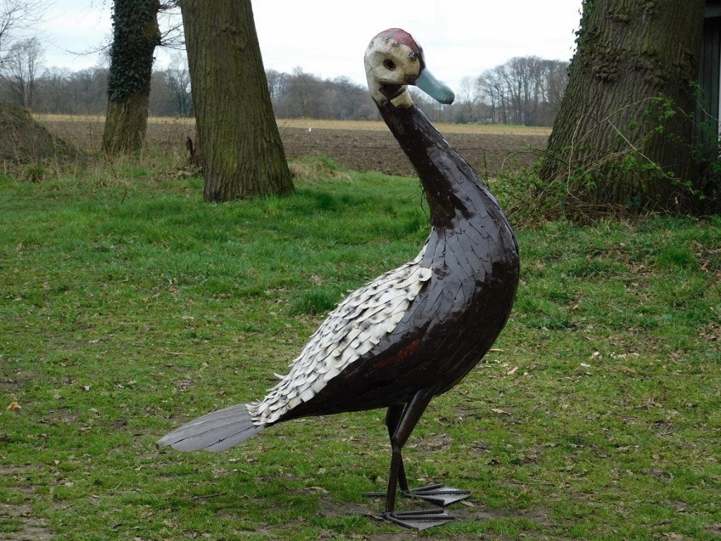 Knobbelzwaan - 128 cm - Uniek en Handgemaakt uit Metaal, Dierenbeeld, ., Nieuw, Ophalen of Verzenden