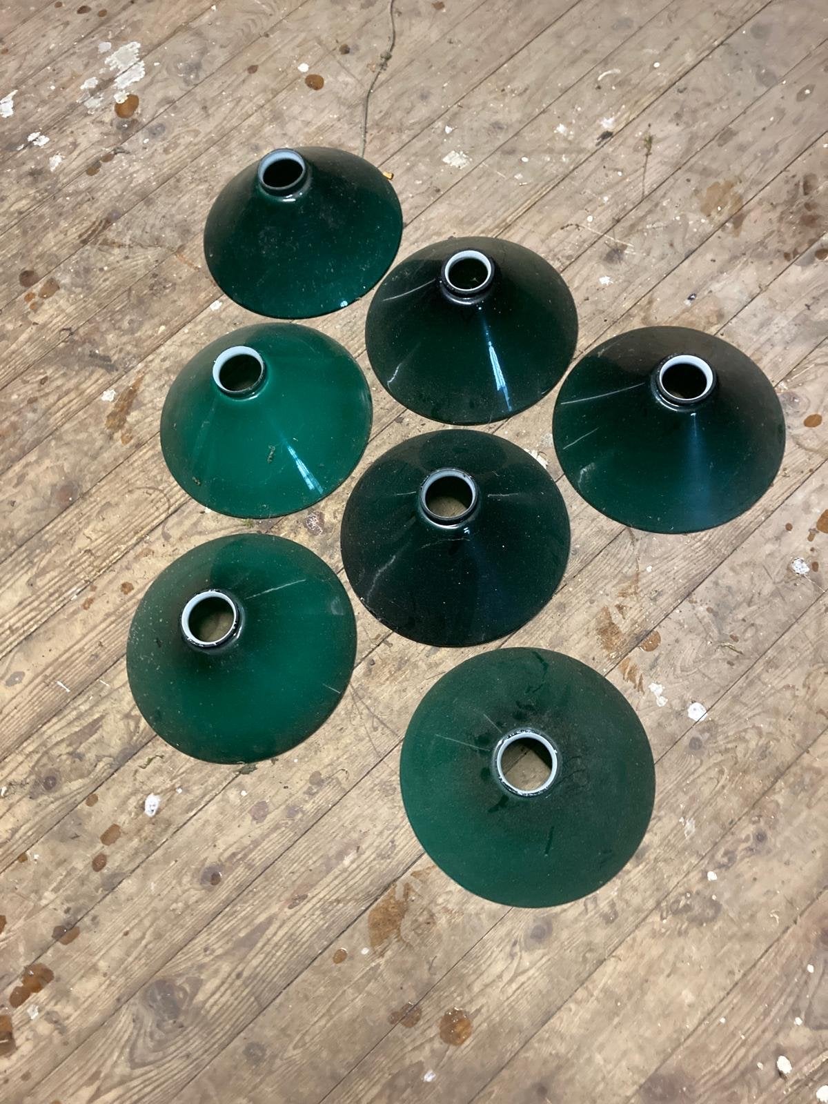 Set van 7 vintage groene glazen lampenkappen, Gebruikt, Overige typen, Rond, Glas