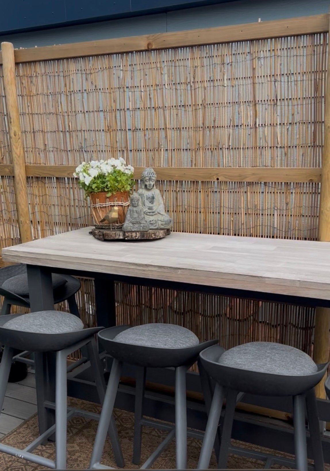 Bartafel 210x70cm incl. 6 barstoelen met kussens, Tuin en Terras, Ophalen, Gebruikt, Teakhout, 8 zitplaatsen