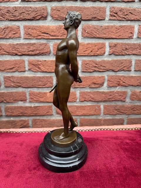 staand mannelijk naakt, brons en marmer, Ophalen of Verzenden, Brons