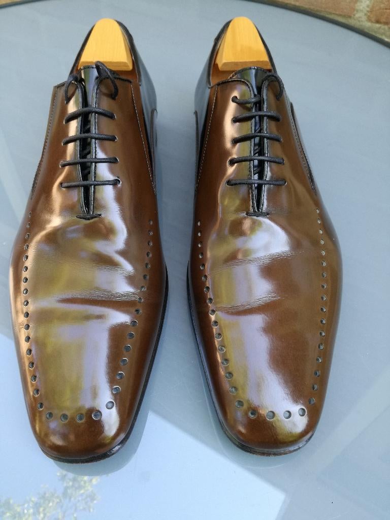 Moreschi veterschoenen - maat 6,5 in bruin/zwart (i.z.g.st), Moreschi, Verzenden, Zwart, Gedragen