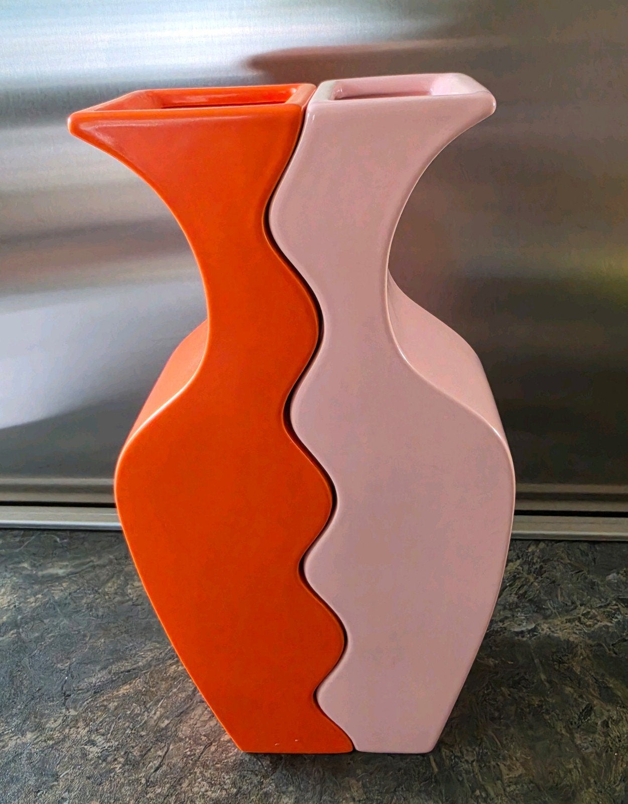 &Klevering Wave vazen in oranje en roze keramiek, Overige kleuren, Aardewerk of Porselein, Nieuw, Ophalen of Verzenden